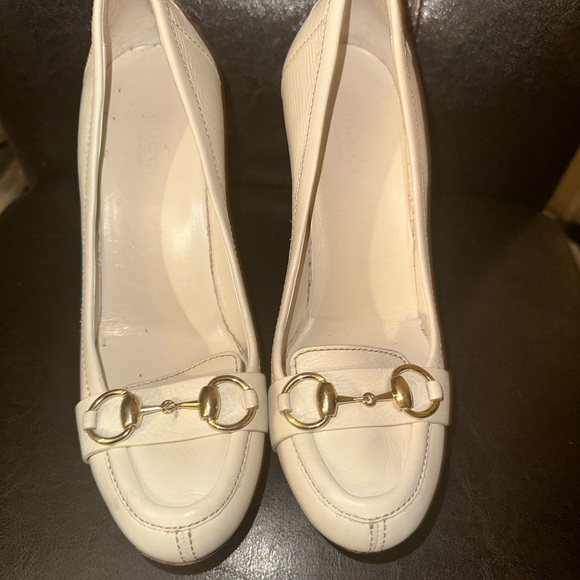 Gucci cream Horsebit leather wedge heel - Picture 1 of 6